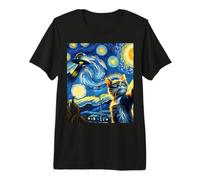 Selfie Gatto con UFO, Stile Notte Stellata Van Gogh Maglietta Premium