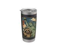 Selfie Procione Statua Libertà Ukiyo-e Giapponese Carina OK Bicchiere termico in acciaio inox doppia parete