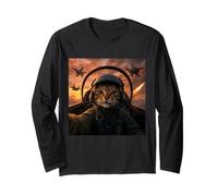 Selfie Squad Cat Funny Fighter Pilot Meme Gen Z Maglia a Manica