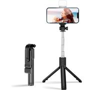 Selfie stick con treppiede telescopico, controllo a distanza e luce R1S - 0,7 m - nera