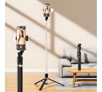 Selfie stick con treppiede telescopico, controllo a distanza e luce R1S - L - 1,7 m - nera