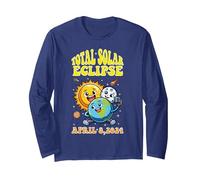 Selfie Terra Luna Sole Divertente Total Solar Eclipse 2024 Bambini Maglia a Manica, Unisex per Adulti, Navy, L