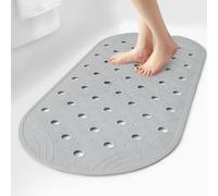 SelfSuite Tappetino in gomma per vasca da bagno e doccia, antiscivolo, 80 x 35 cm, con ventose e fori di drenaggio, grigio