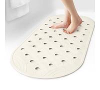 SelfSuite Tappetino in gomma per vasca da bagno e doccia, antiscivolo, 80 x 35 cm, con ventose e fori di drenaggio, bianco avorio