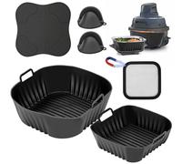 SelfTek 6 pezzi Airfryer accessori per Ninja CRISPi FN101EU - con 2 stampi in silicone, paraspruzzi, guanti in silicone, tappetini in silicone per accessori Ninja Crispi, riutilizzabili, lavabili in