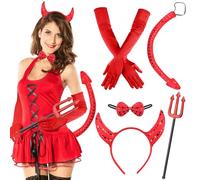SelfTek Costume da Diavolo, 5 Pezzi, Donna, Per Halloween, Cosplay, Maschera, Carnevale