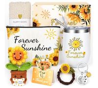 SelfTek Girasole regalo per donne, 7 pezzi, regalo di compleanno per donne e migliore amica, regalo con tazza termica, borsa per cosmetici, calze, portachiavi, elastico per capelli, biglietto di