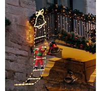 SelfTek Luci decorative natalizie a forma di scala con Babbo Natale che si arrampicano, decorazioni natalizie a LED con 8 modalità di illuminazione, per interni, esterni, giardino (160 cm, bianco