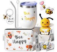 SelfTek Set Regalo Ape Miele per Donne - Include Bicchiere in Acciaio Inossidabile da 355 ml, Ape all'Uncinetto, Borsa Cosmetica, Portachiavi, Segnalibro, Adesivi