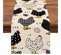 Seliem Runner da tavola con galline pasquali e galline, colore bianco e nero, motivo a pois, decorazione per tavolo da pranzo in fattoria, decorazione per la casa, per interni ed esterni, 33 x 183 cm