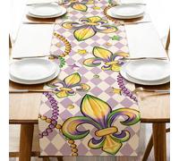Seliem Runner da tavola Mardi Gras Fleur De Lis con perline di diamante New Orleans Carnevale cucina tavolo da pranzo, festa in maschera, decorazione per interni ed esterni, forniture per feste 33 x