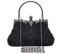 Selighting Pochette Elegante Nera Perle, Clutch Donna Cerimonia Borsetta da Sera Vintage Borsa a Tracolla Catena per Matrimonio Sposa Cocktail Festa (Nero)