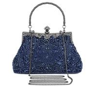 Selighting Pochette Elegante Nera Perle, Clutch Donna Cerimonia Borsetta da Sera Vintage Borsa a Tracolla Catena per Matrimonio Sposa Cocktail Festa (Blu navy)