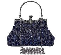 Selighting Pochette Elegante Nera Perle, Clutch Donna Cerimonia Borsetta da Sera Vintage Borsa a Tracolla Catena per Matrimonio Sposa Cocktail Festa (Blu navy)