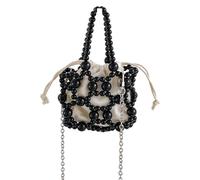 SELiLe Donne Tessute A Mano Perline Acriliche Sacchetto Da Sera Vintage Crossbody Borsa Piccola Borsa Con Cinghia Della Catena Rimovibile Alla Moda Perline, Nero