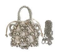 SELiLe Donne Tessute A Mano Perline Acriliche Sacchetto Da Sera Vintage Crossbody Borsa Piccola Borsa Con Cinghia Della Catena Rimovibile Alla Moda Perline, argento