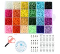 selizo 14440 pezzi perline di vetro e 100 pezzi perline con lettere dell'alfabeto, mini perline da 2 mm, perline di semi con cordino elastic