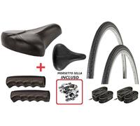 SELLA con MORSETTO + MANOPOLE Nere + Copertoni e Camere 26 x 1 3/8 BICICLETTA