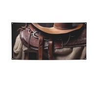 Sella di cavallo con cappello da cowboy segno di bandiera selvaggia per esterni interni sfondo di compleanno poster decorazioni per feste forniture sfondo fotografico con occhielli bandiera da parete