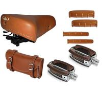 Sella MONTEGRAPPA con Molle + Borsello + Pedali UNION + Manopole + Manopolini freno Bici - Marrone