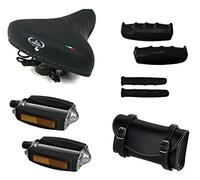 Sella MONTEGRAPPA con Molle + Pedali + Borsello + Manopole + Manopolini Freno Bicicletta - NERO