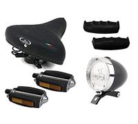 Sella MONTEGRAPPA con Molle + Pedali + Manopole + Fanale Nero Bici Bicicletta Colore Nero per Biciclette Graziella - Biciclette d'Epoca - Tipo R o Viaggio - Biciclette Olanda
