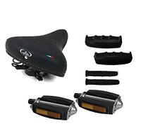 Sella MONTEGRAPPA con Molle + Pedali + Manopole + Manopolini Freno per Bicicletta - Nero