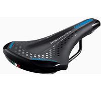 Sella Montegrappa da Bici per Uso E-MTB-GRAVEL Menador 3400, in Memory Foam Nero/Azzurro