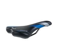 Sella Montegrappa Dike in Eco Pelle da Bici per Uso Off Road Ebike Mtb Gravel Enduro Imbottitura in Memory Foam (Nero/Blu)