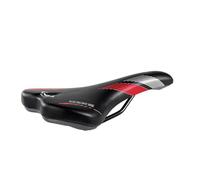 Sella Montegrappa Dike in Eco Pelle da Bici per Uso Off Road Ebike Mtb Gravel Enduro Imbottitura in Memory Foam (Nero/Rosso)
