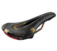 Sella Montegrappa Menador Air Flow da Bici per Uso Racing Ebike Mtb Gravel Enduro in Memory Foam con Dispositivo di Sicurezza per Visibilità Notturna Nero/Gold Limited Edition