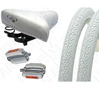 Sella Montegrappa + Pedali + N°2 Copertone 26 x 1.3/8 Bici Olanda - Epoca BIANCO