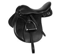 Sella per cavallo inglese in pelle per tutti gli usi, set di finimenti per cavalli da 12" a 18" (17" Seat)