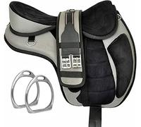 Sella per cavallo inglese senza alberi sintetica multiuso, fatta a mano, set sottopancia e staffe di colore grigio (sedile da 38,1 cm)