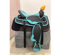 Sella per cavallo western in materiale sintetico, turchese, da 25,4 a 45,7 cm, comoda sella per cavallo con set di puntine, tutti gli accessori inclusi, accessori per equitazione (sedile da 35,6 cm)