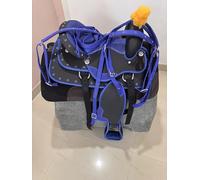Sella per cavallo western sintetica blu, 25,4-45,7 cm, comoda sella per cavallo con set di puntine, tutti gli accessori inclusi, accessori equestri (sedile da 30,5 cm)