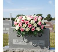 Sella per fiori per lapide, fiori artificiali per lapide con 34 rose realistiche per la decorazione della tomba, composizione floreale commemorativa regolabile e di lunga durata, , selle per tom