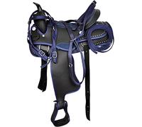 Sella sintetica per cavallo occidentale di alta qualità, 25,4 - 45,7 cm, comoda sella per cavallo, con puntine, testiera, colletto, redini e taglie (nero con blu, sedile da 30,5 cm)