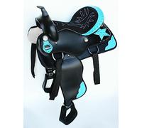 Sella sintetica per cavallo western, da 35,5 a 45 cm, comoda sella per cavallo con set di puntine, tutti gli accessori inclusi, accessori per equitazione (stella, sedile da 39,4 cm)