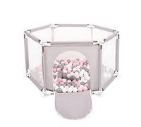 Selonis Recinto Esagonale Per Bambini Con 100 Palline Colorate Di Plastica 6 Cm, Grigio:Bianco/Grigio/Rosa Chiaro