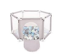 Selonis Recinto Esagonale Per Bambini Con 100 Palline Colorate Di Plastica 6 Cm, Grigio:Perla/Grigio/Trasparent/Babyblue/Menta
