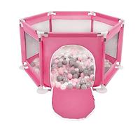 Selonis Recinto Esagonale Per Bambini Con 100 Palline Colorate Di Plastica 6 Cm, Rosa:Perla/Grigio/Trasparent/Rosa Chiaro