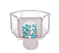 Selonis Recinto Esagonale Per Bambini Con 200 Palline Colorate Di Plastica 6 Cm, Grigio:Grigio/Bianco/Turchese