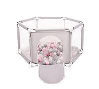 Selonis Recinto Esagonale Per Bambini Con 200 Palline Colorate Di Plastica 6 Cm, Grigio:Perla/Grigio/Trasparent/Rosa Chiaro