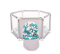 Selonis Recinto Esagonale Per Bambini Con 400 Palline Colorate Di Plastica 6 Cm, Grigio:Grigio/Bianco/Turchese