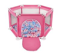 Selonis Recinto Esagonale Per Bambini Con 400 Palline Colorate Di Plastica 6 Cm, Rosa:Babyblue/Rosa Chiaro/Perla