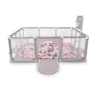 Selonis Recinto Per Bambini Con 100 Palline 6 Cm, Playground Box, Grigio:Perla/Grigio/Trasparente/Rosa Chiaro