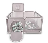 Selonis Recinto Per Bambini Con 100 Palline Colorate 6 Cm, Grigio:Bianco/Grigio/Menta