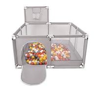 Selonis Recinto Per Bambini Con 100 Palline Colorate 6 Cm, Grigio:Giallo/Bianco/Grigio/Arancione