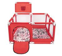 Selonis Recinto Per Bambini Con 100 Palline Colorate 6 Cm, Rosso:Perla/Grigio/Trasparent/Rosa Chiaro